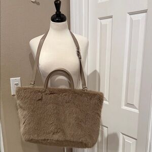 BCBG Elegant Tan Faux Fur Tote Bag